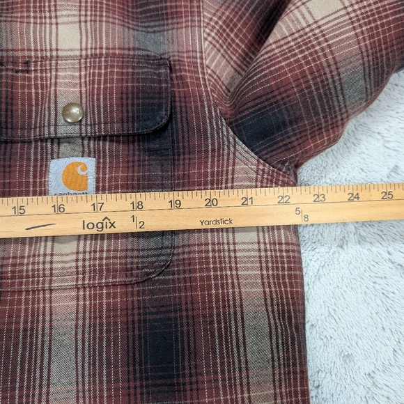 Carhartt Jacket Mens M Gray Red Cedar Plaid Hubbard Sherpa Lined Flannel Shirt - Picture 5 of 8